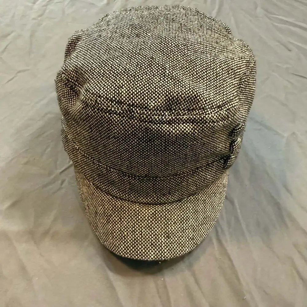 Women’s Black White Tweed Newsboy Cadet Cap Military Style Hat